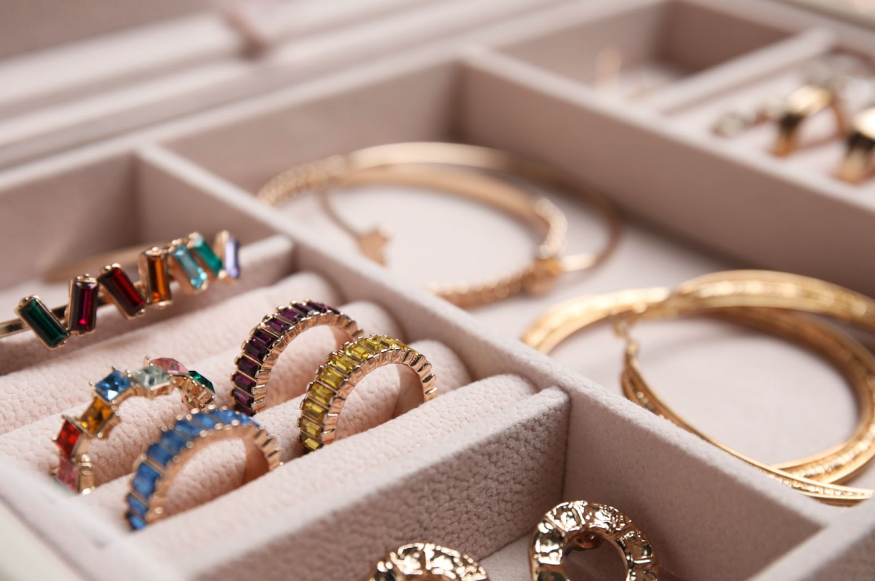 A Jewelry Box with Rings and Earrings