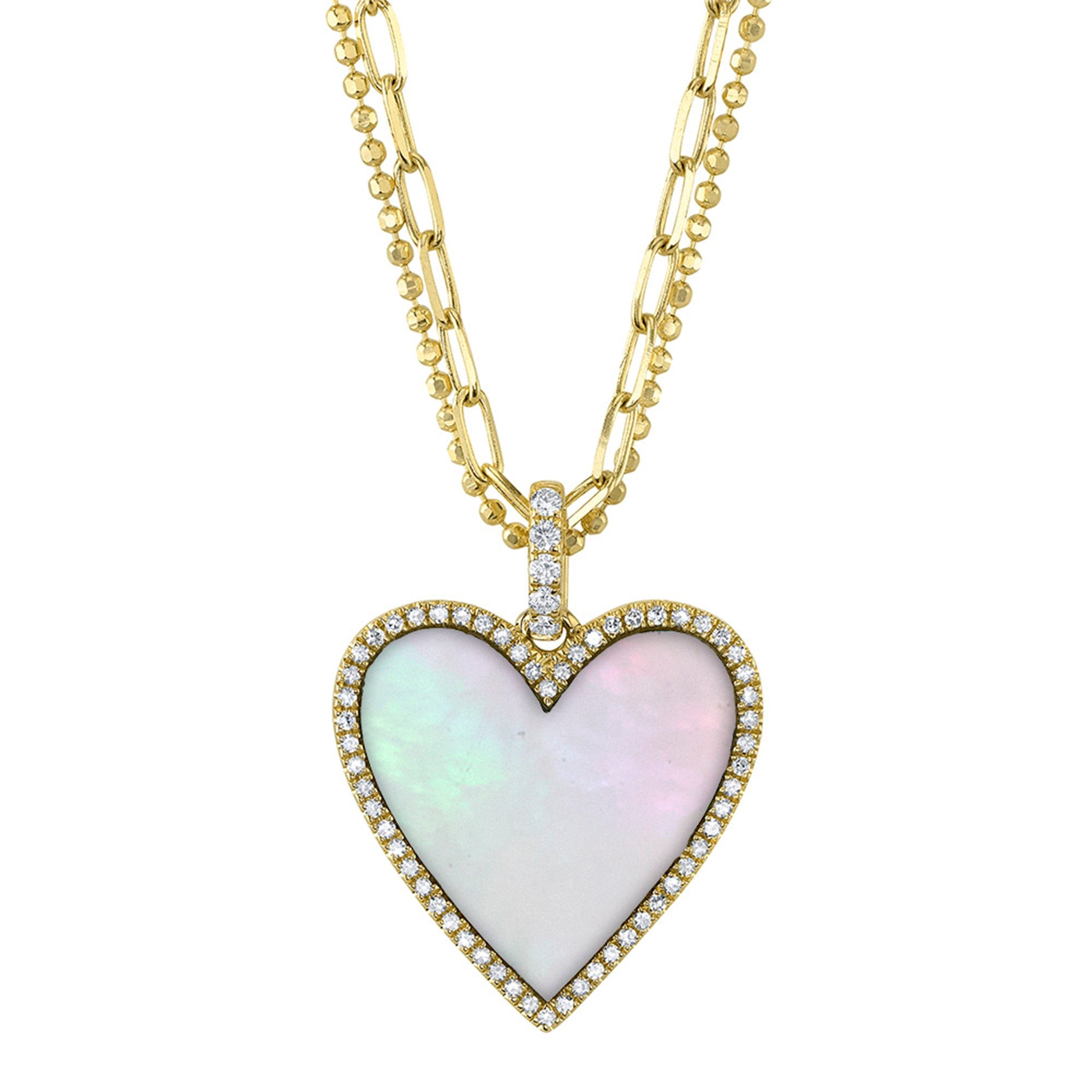 Shy Creation Mother of Pearl and Diamond Heart Pendant