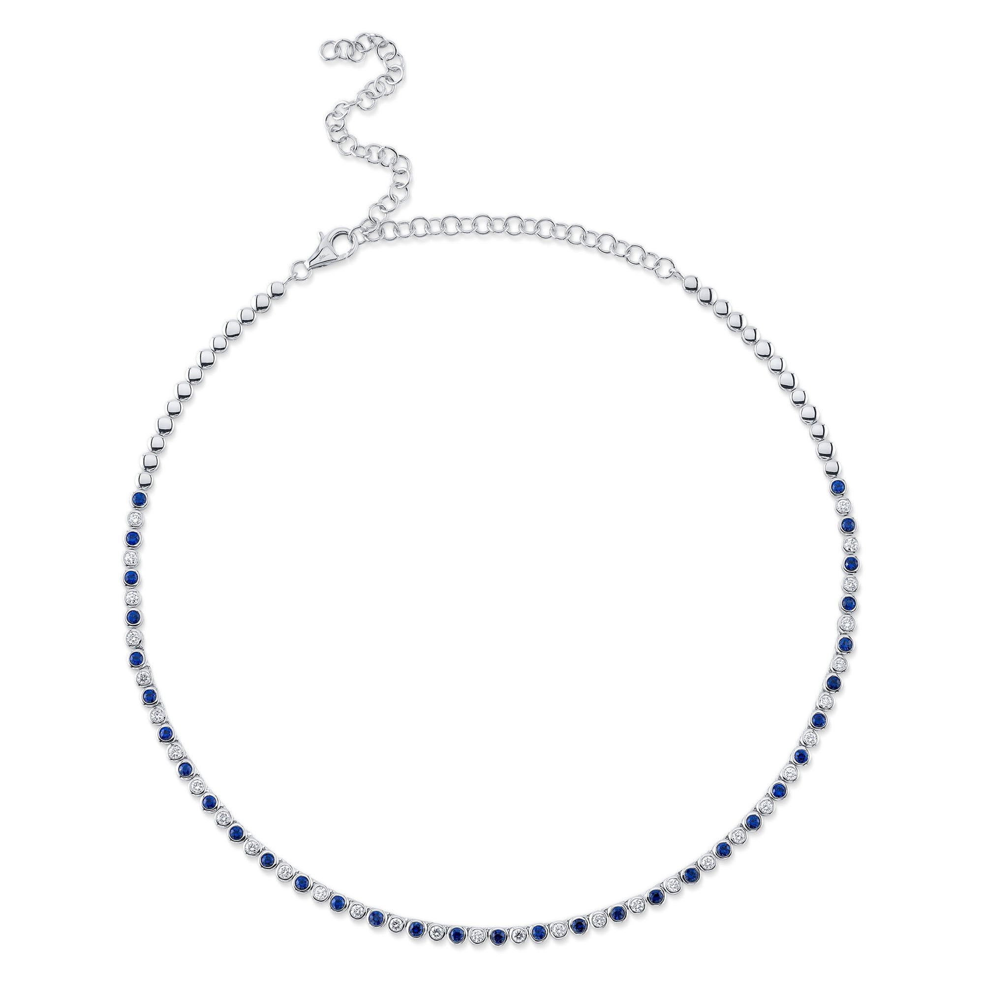 Shy Creation Diamond and Blue Sapphire Necklace