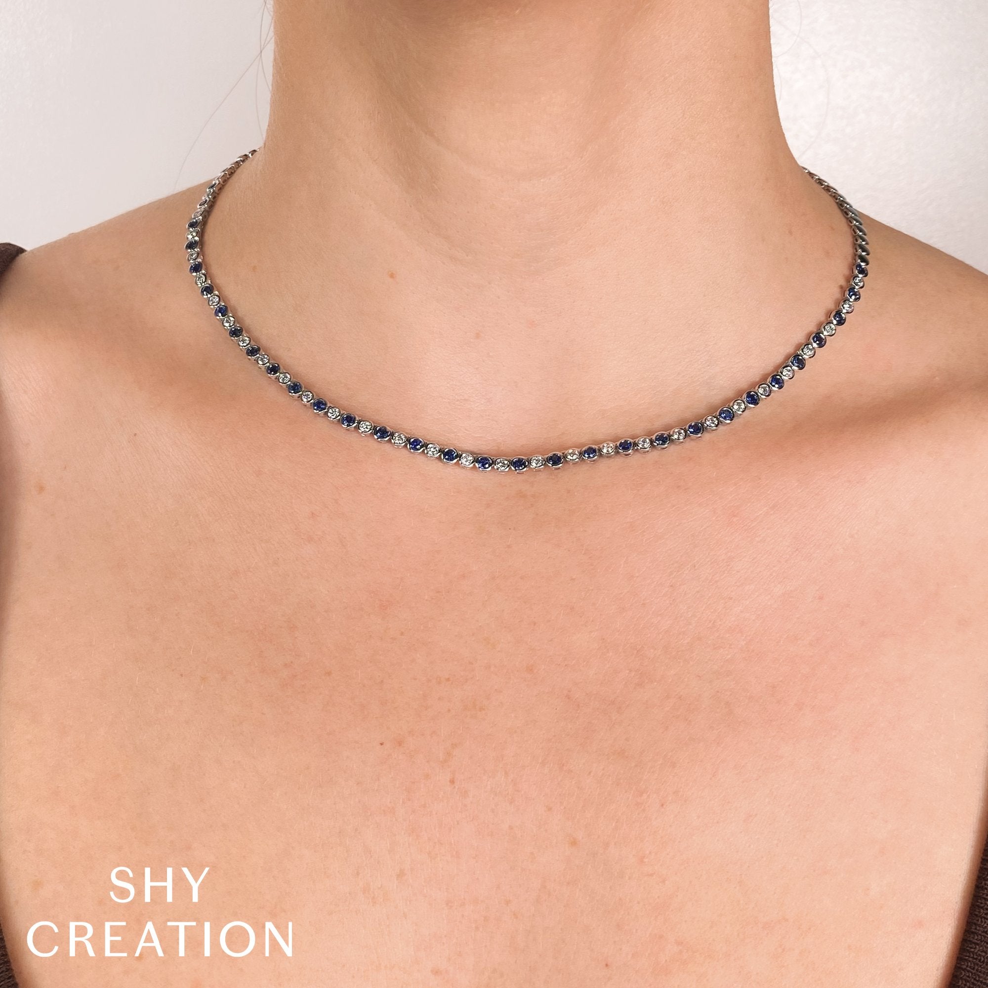 Shy Creation Diamond and Blue Sapphire Necklace