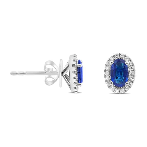 Diamond and Blue Sapphire Stud Earrings