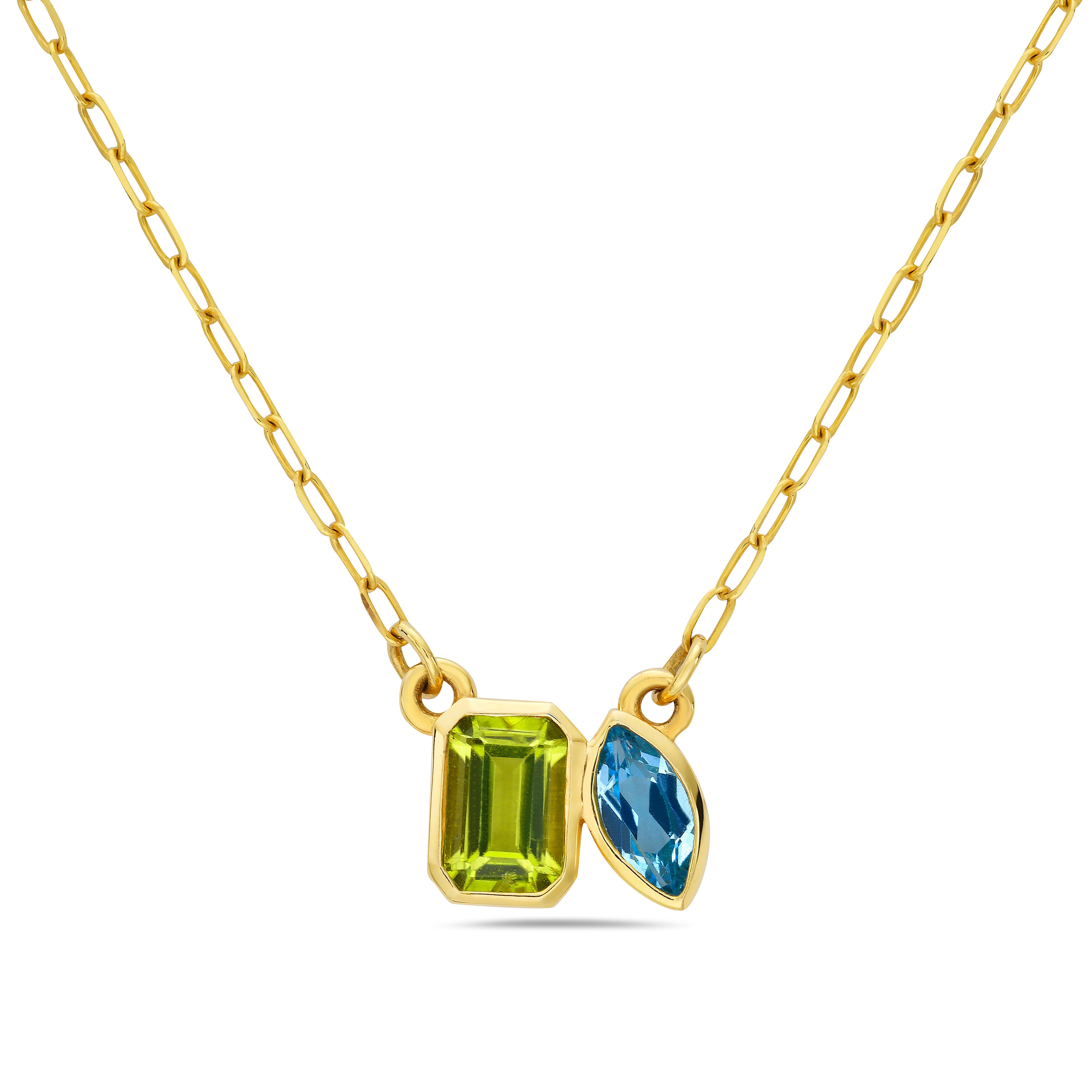 Blue Toapz and Peridot Toi et Moi Necklace