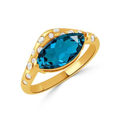 Doves London Blue Topaz and Diamond Ring
