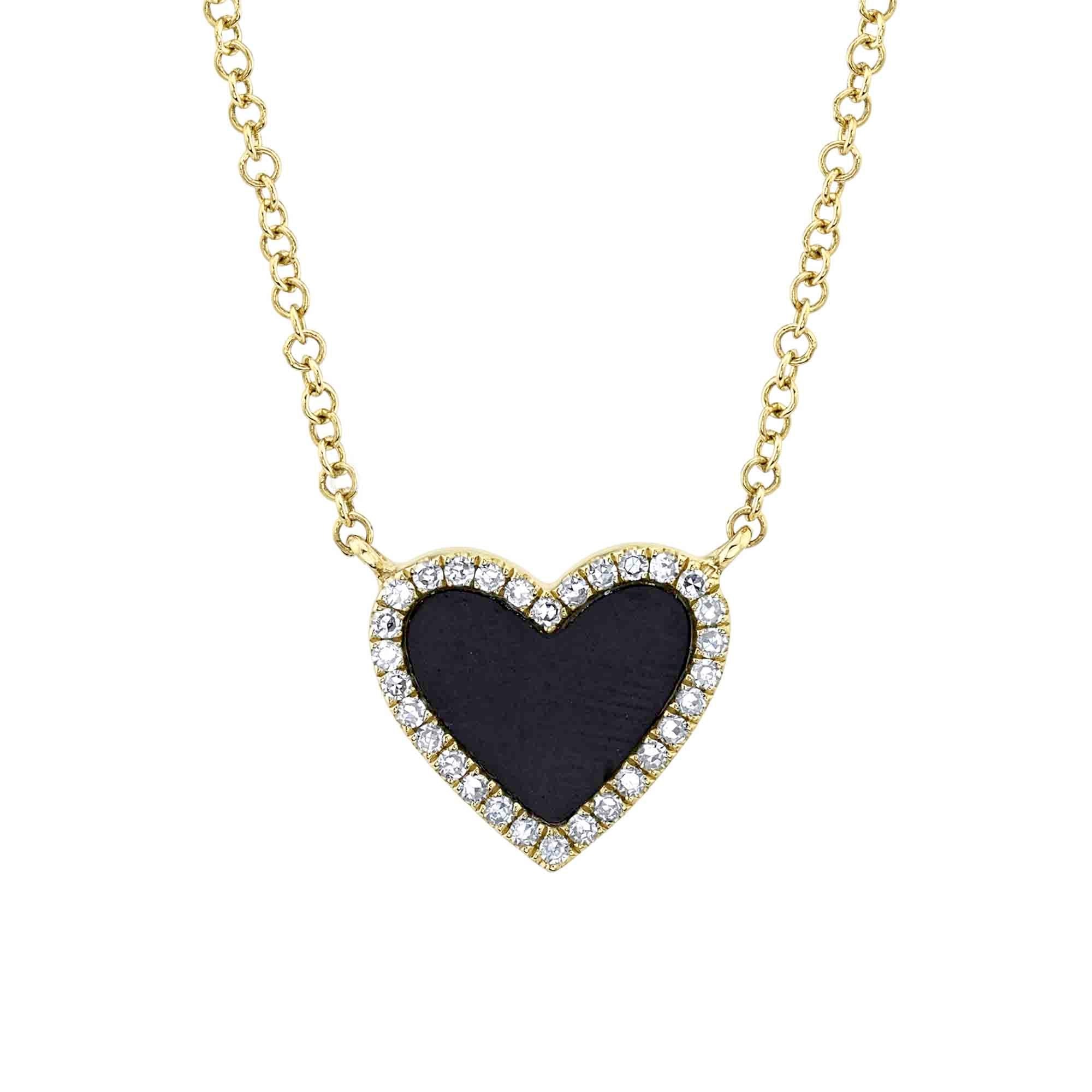 Shy Creation Diamond and Black Onyx Heart Necklace