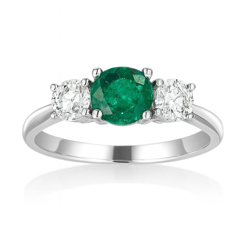 Green Emerald and Diamond Ring