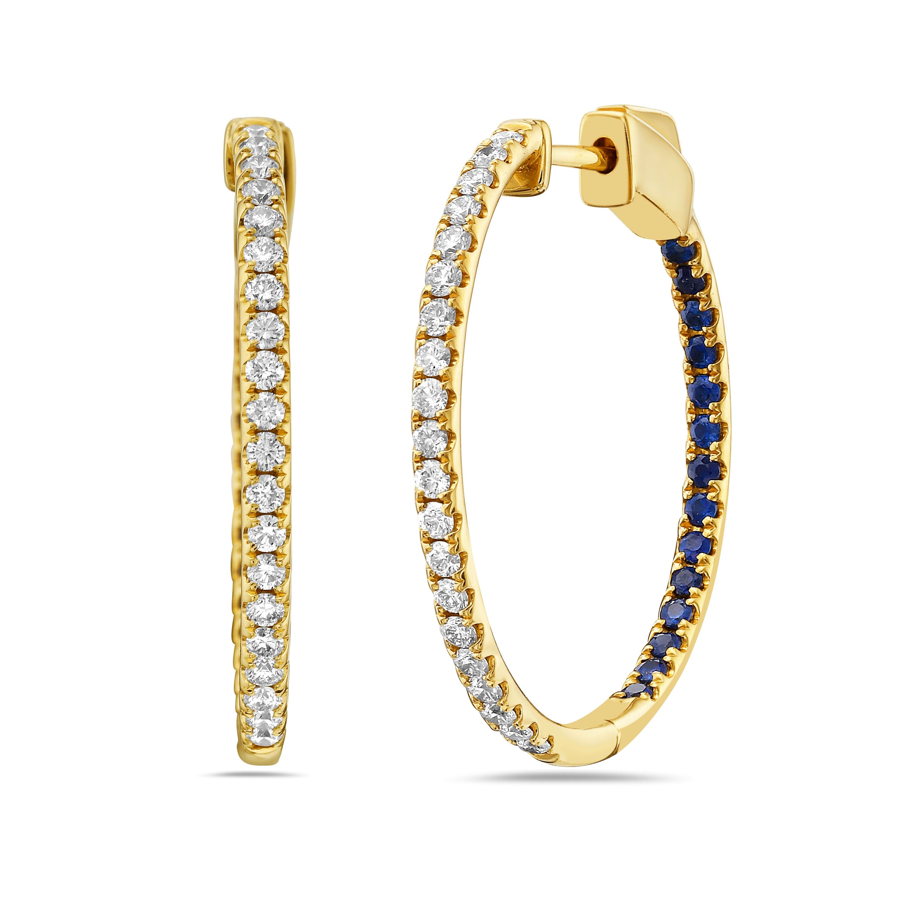 Diamond and Blue Sapphire Hoop Earrings