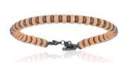 Double Bone Pink Gold with Black PVD Beaded Men's Bracelet