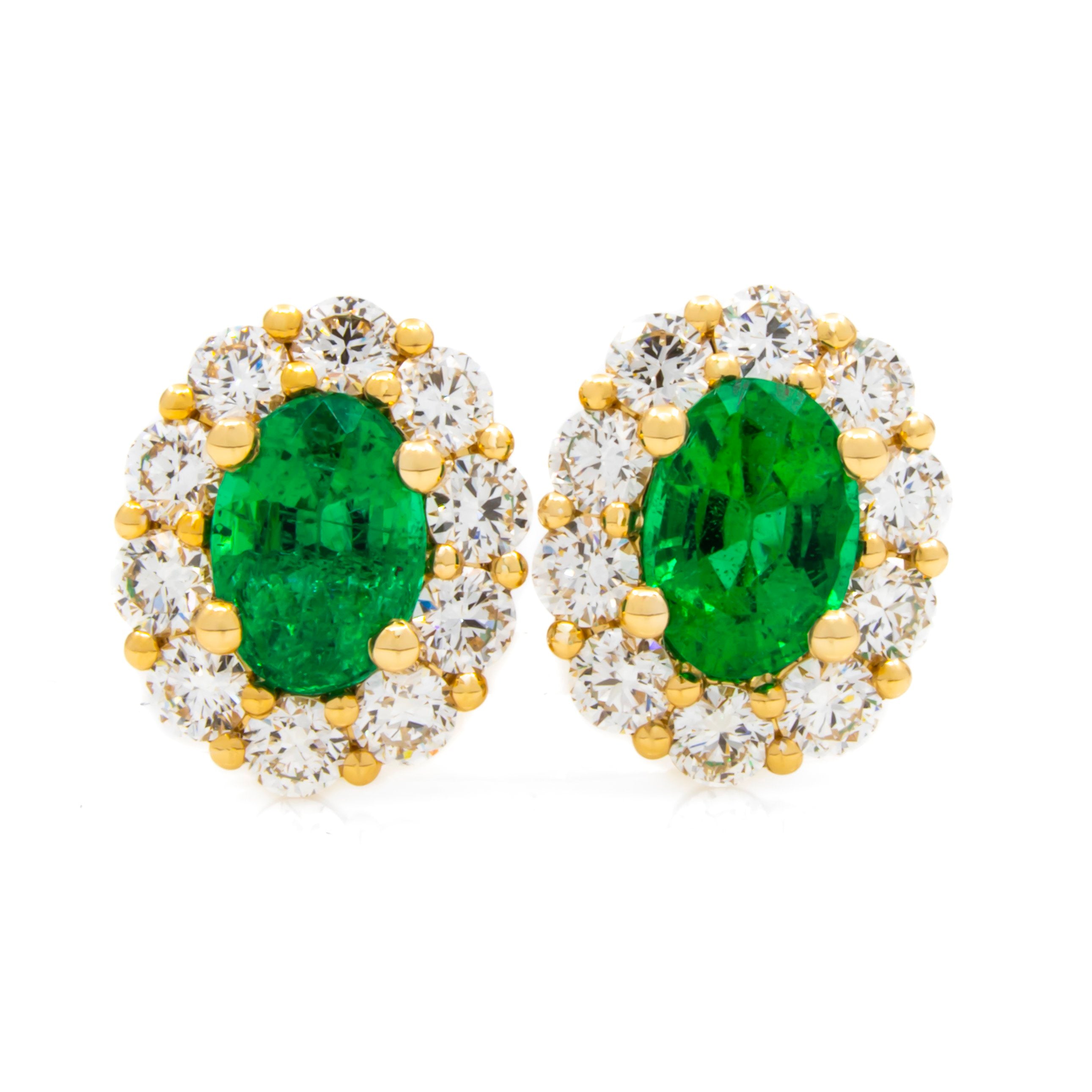 Diamond and Green Emerald Earrings