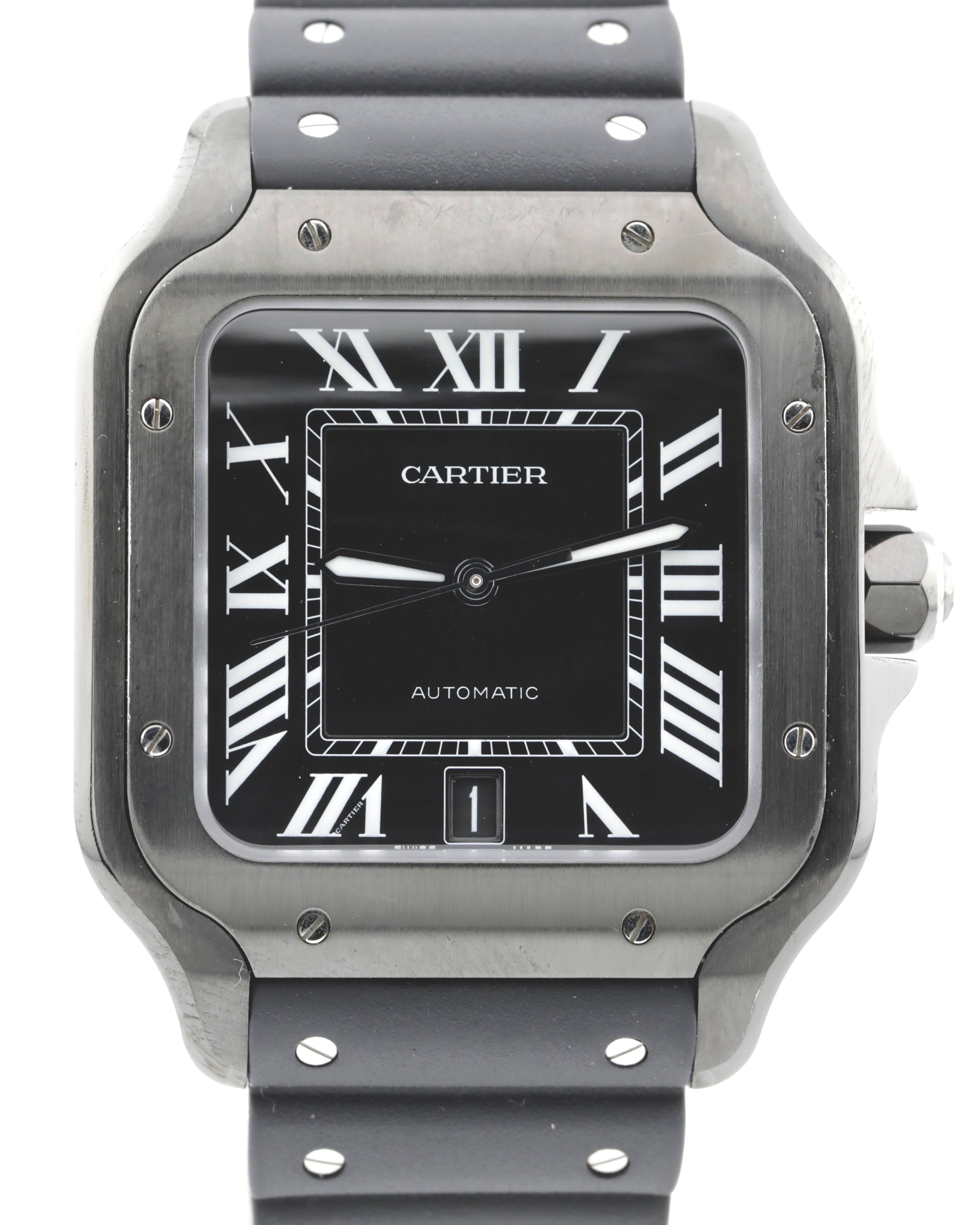 Pre Owned Cartier Santos De Cartier Black Steel Large Ref. WSSA0039