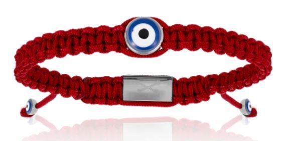 Double Bone Red Wine Nylon with Silver Lucky Evil Eye (Unisex) Men's Bracelet