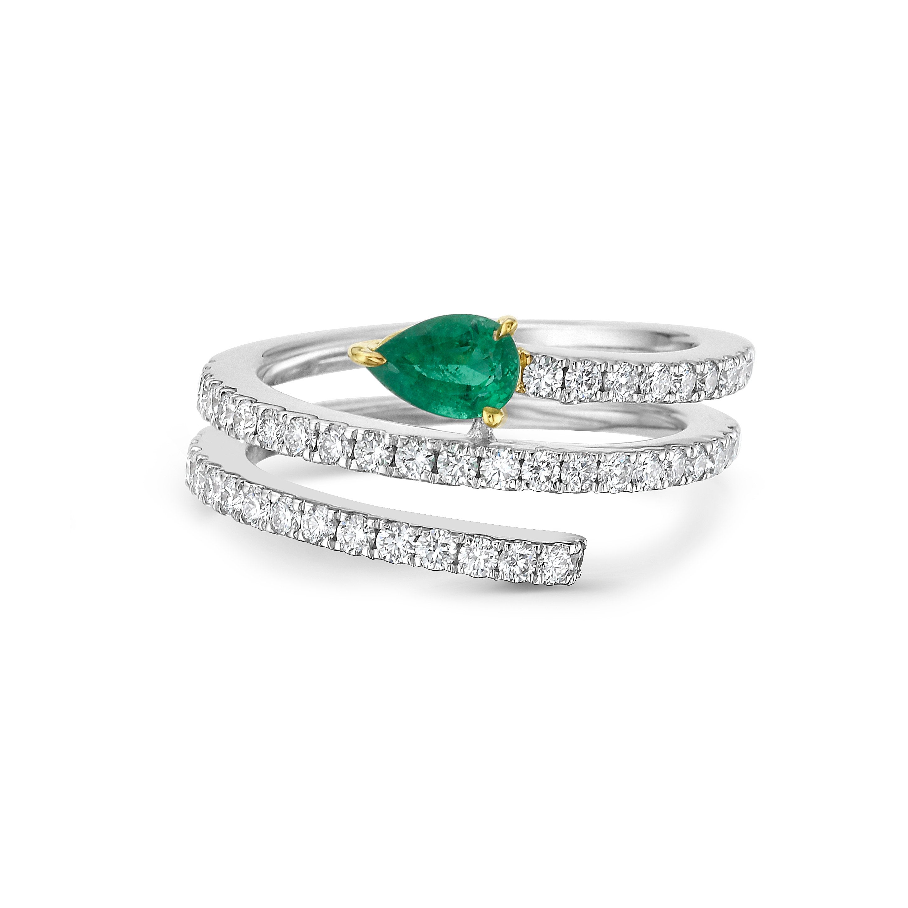 Charles Krypell Diamond and Green Emerald Ring