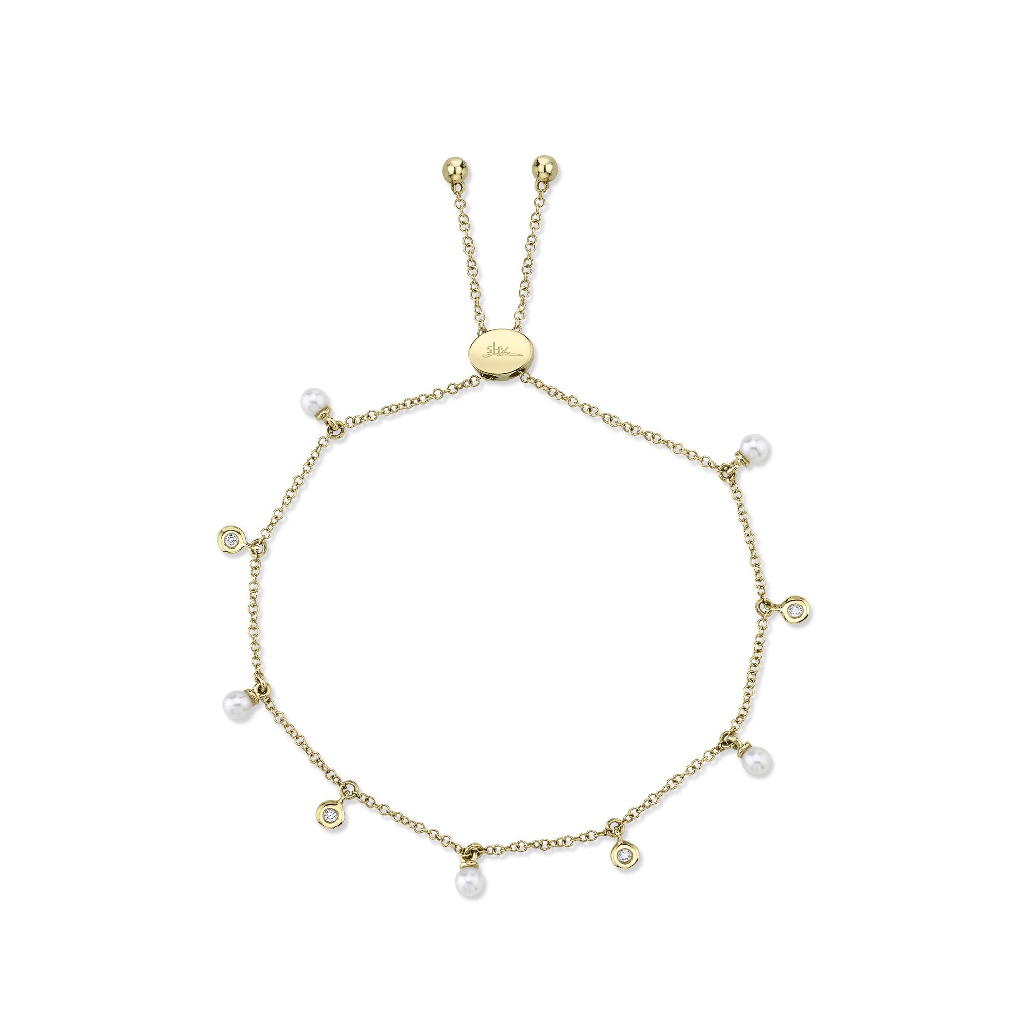 Shy Creation Diamond and Pearl Bolo Bracelet