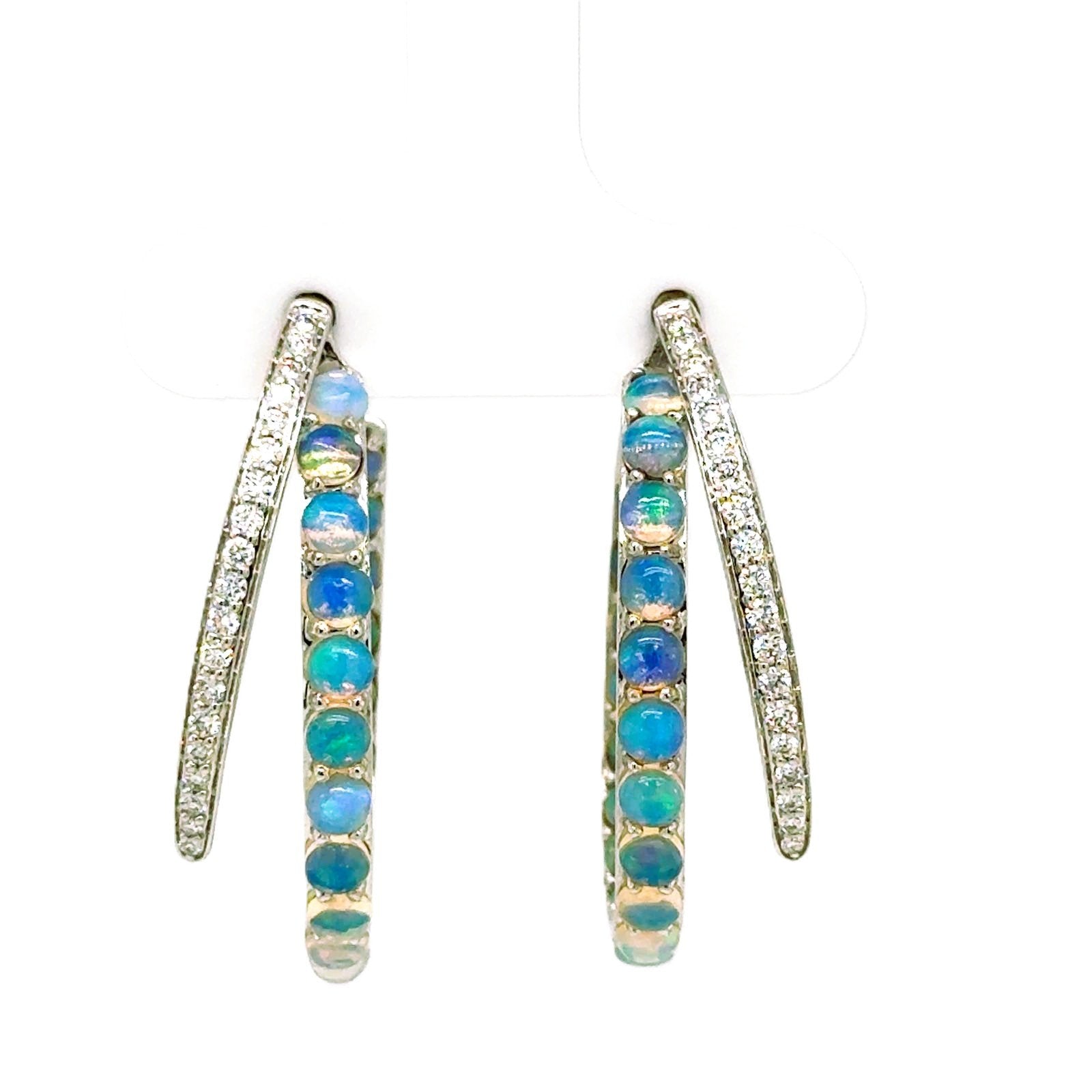 Opal and Diamond Hoop Earrings