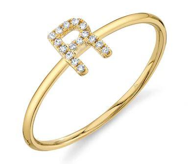 Shy Creation Diamond "R" Initial Ring