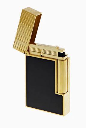 S.T. Dupont Line 2 Micro Diamond Head Yellow Gold & Matte Black Lacquer Ping Lighter
