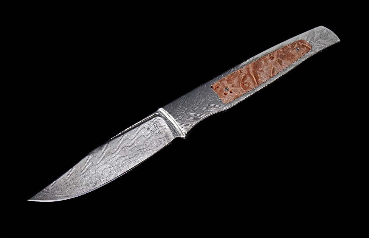 William Henry F35 Burlwood fixed blade knife