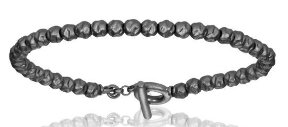Double Bone Black PVD and Black Beaded Rock Men's Bracelet