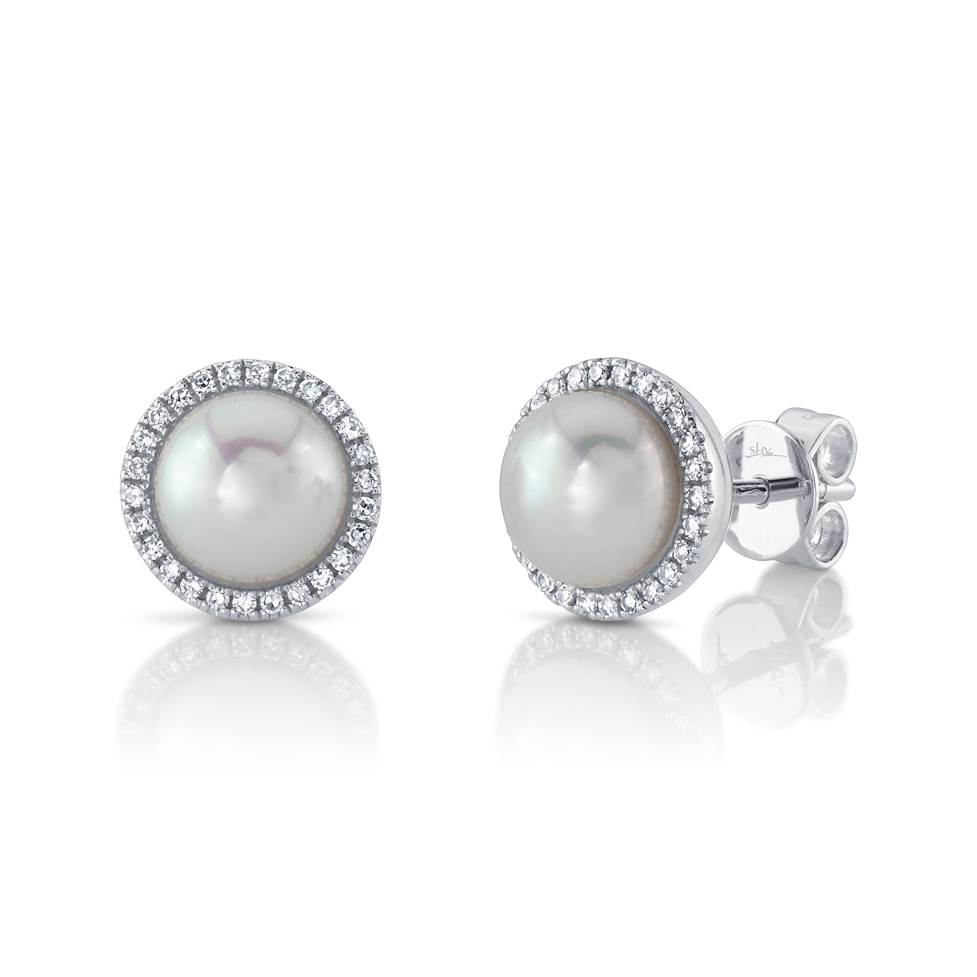 Shy Creation Pearl and Diamond Earrings
