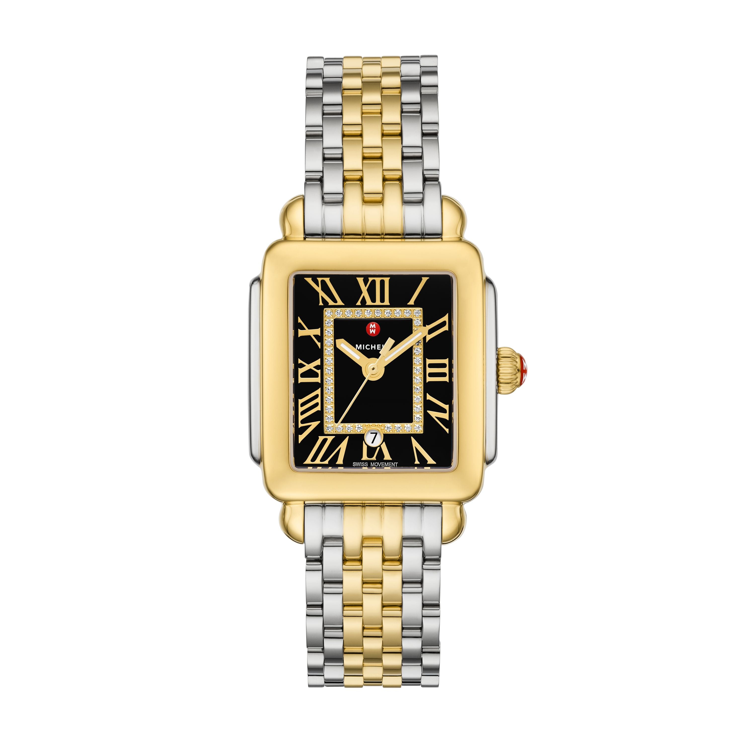 Michele Deco Madison Mid Two-Tone 18k Gold-Plated Diamond Watch Ref# mww06g000045