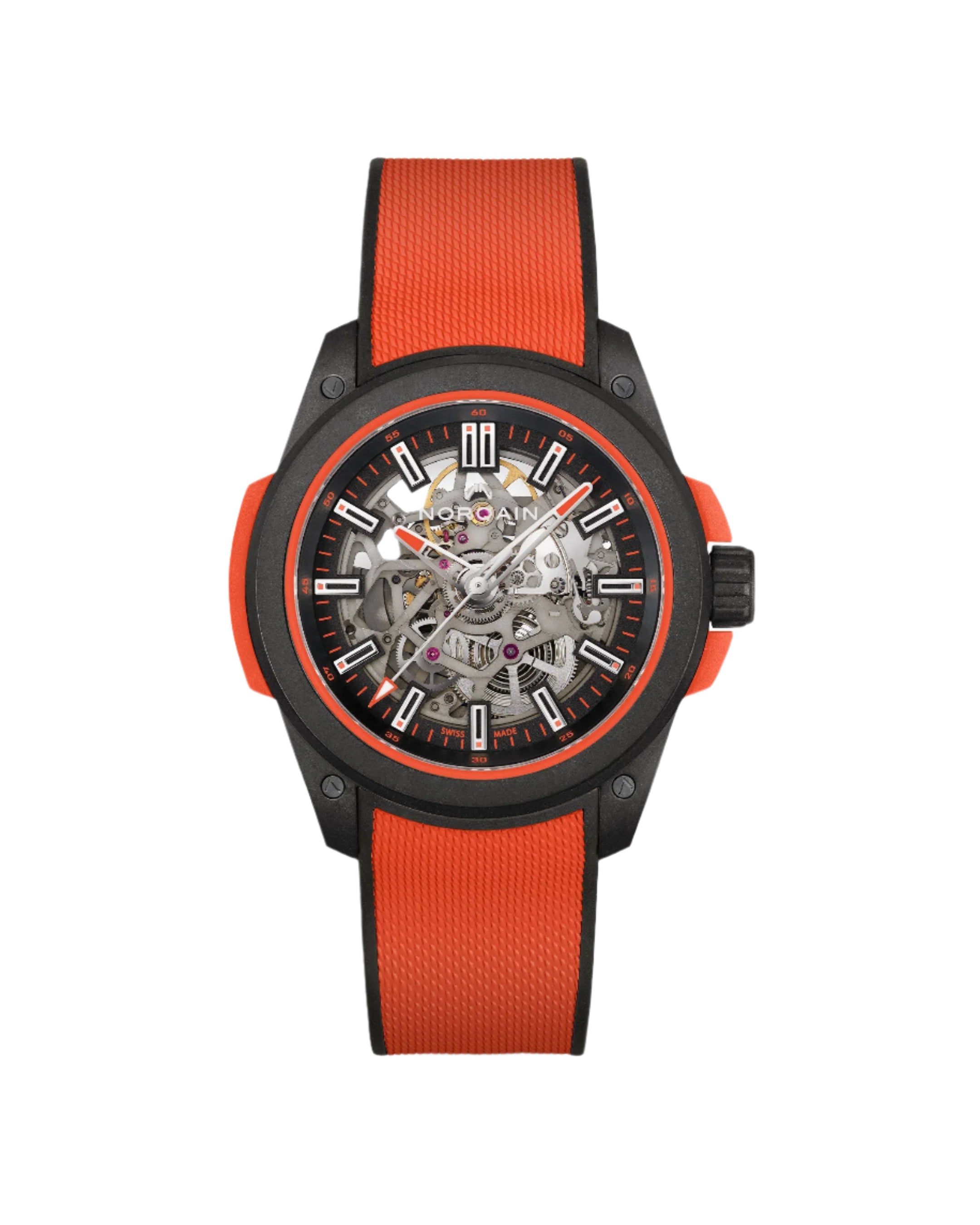 Norqain Wild One Skeleton, Coral Red, 42mm, Black Dial, Coral Red Rubber Strap