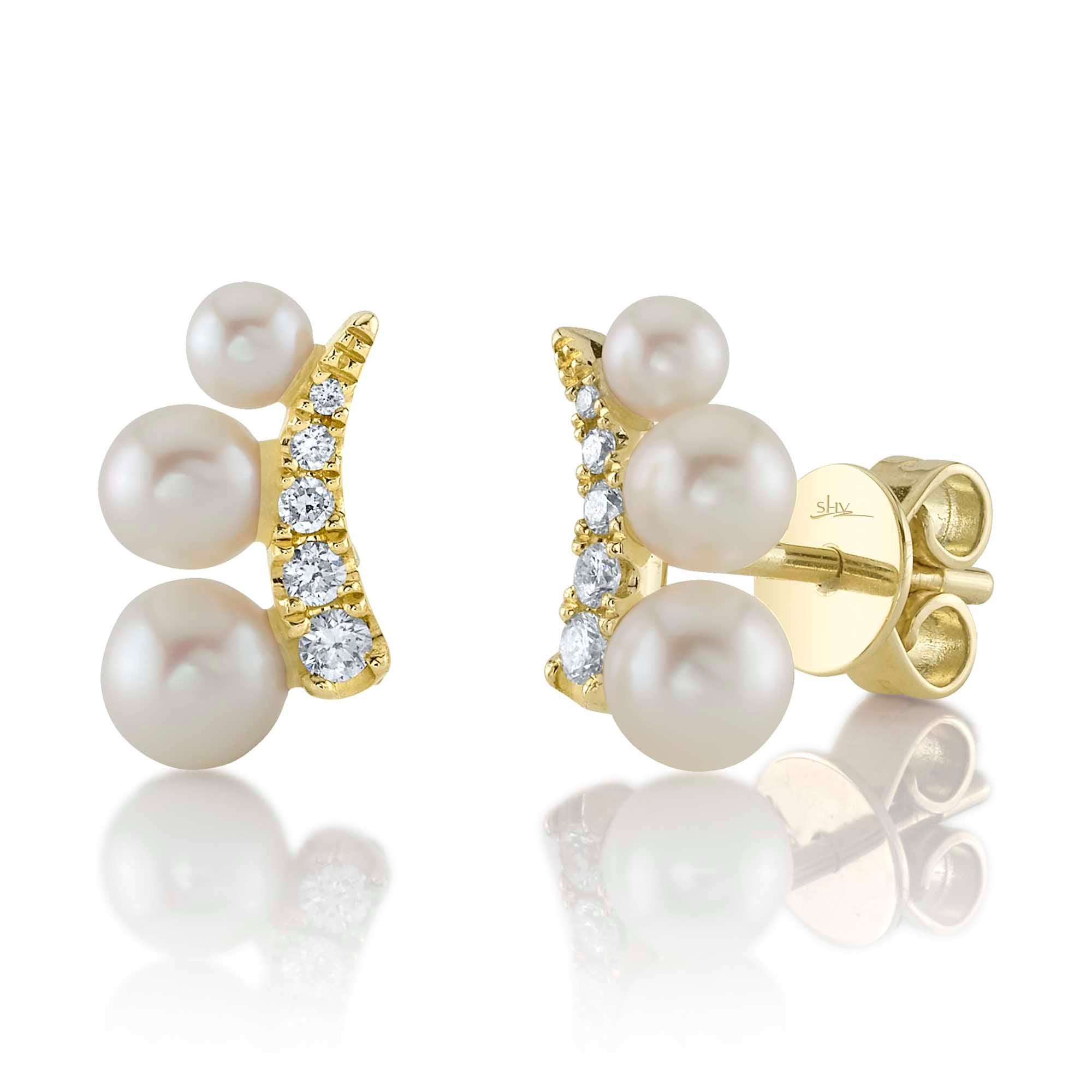 Shy Creation Diamond and Pearl Earrings