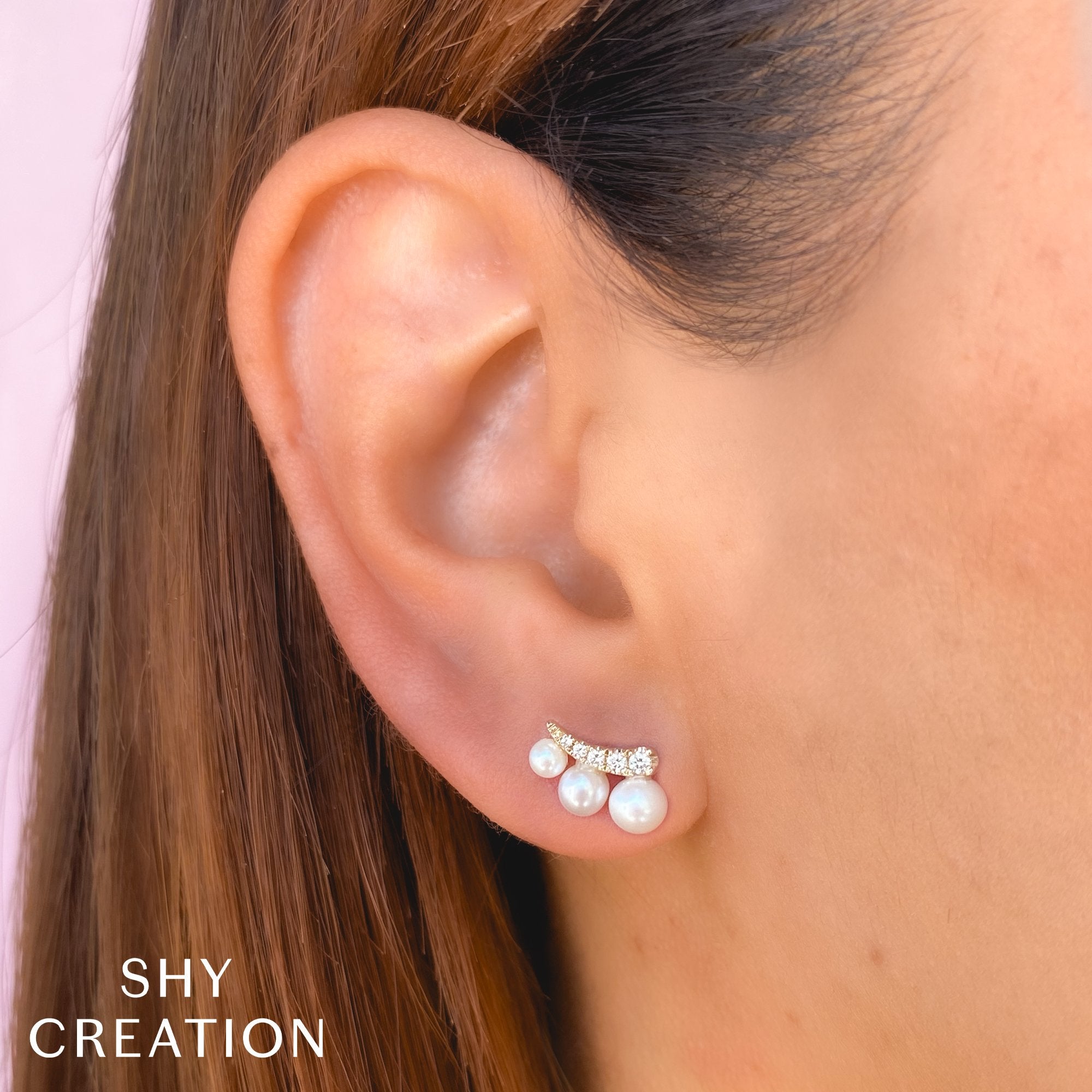 Shy Creation Diamond and Pearl Earrings