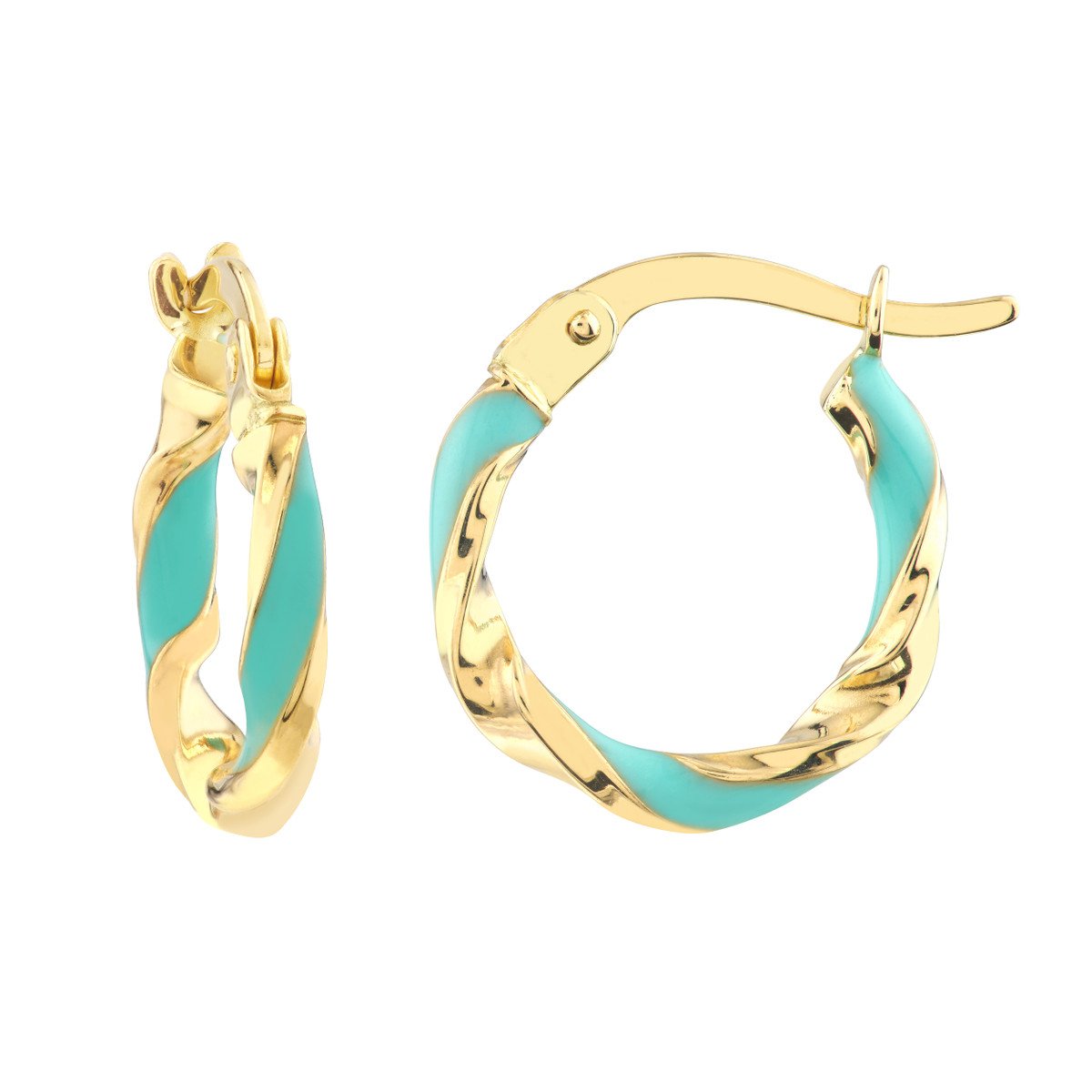 Gold and Enamel Twist Hoop Earrings