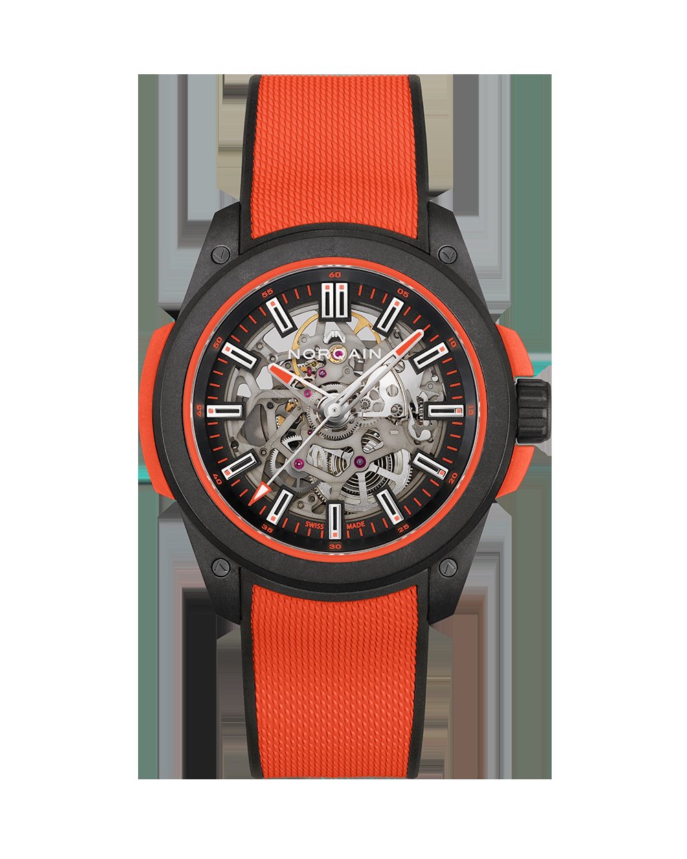 Norqain Wild One Skeleton, Coral Red, 42mm, Black Dial, Coral Red Rubber Strap