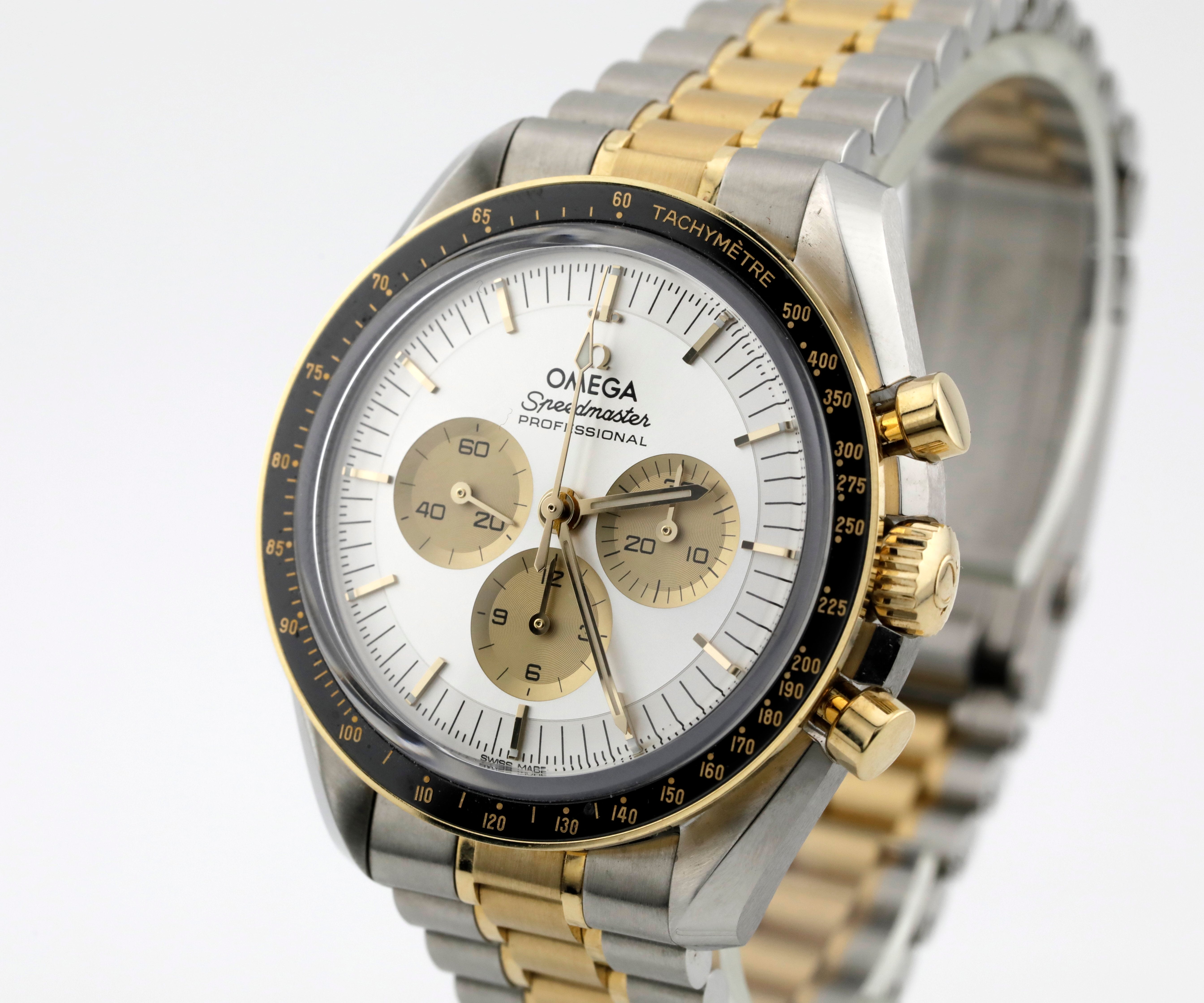 Pre Owned Omega Speedmaster Moonwatch Professional Two Tone 18k Moonshine Gold Ref# 31020425002001