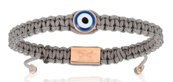 Double Bone Gray Nylon with Pink Gold Lucky Evil Eye Men's Bracelet