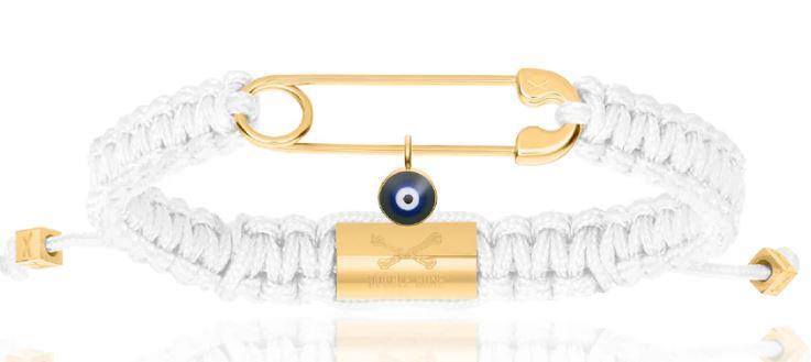 Double Bone White Nylon With Rose Gold Polyester Safety Pin Men's  Bracelet