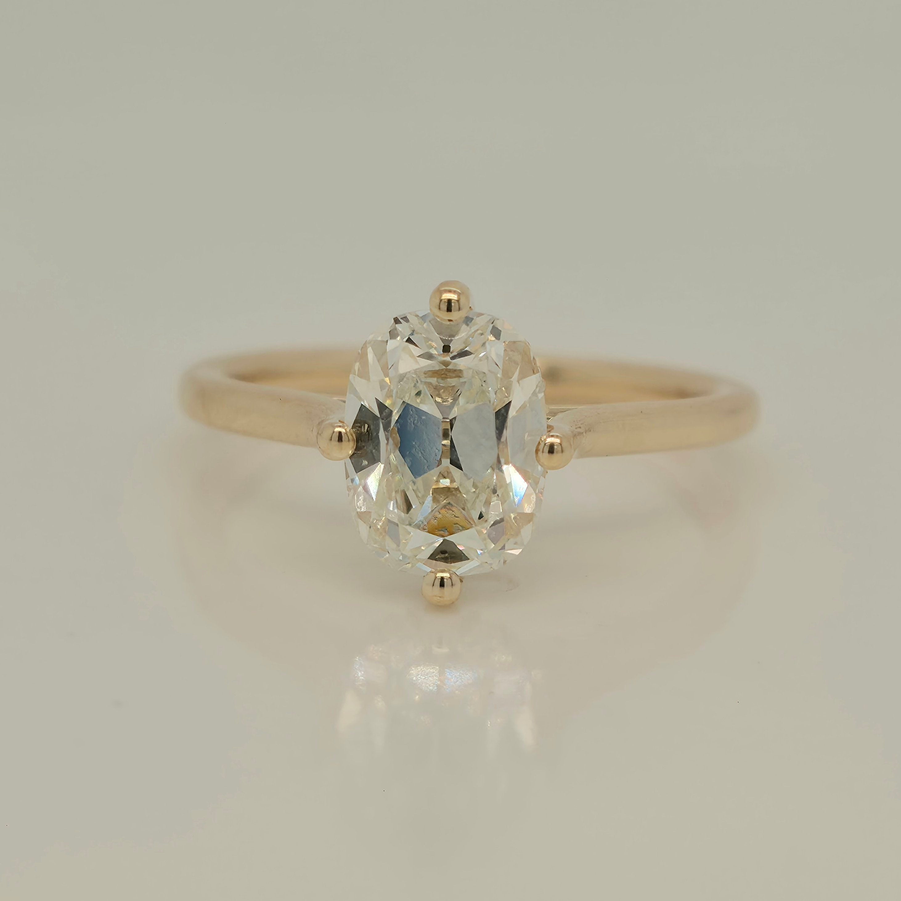 1.81ct Old Mine Cut Cuhsion Shaped Diamond Engagement Ring