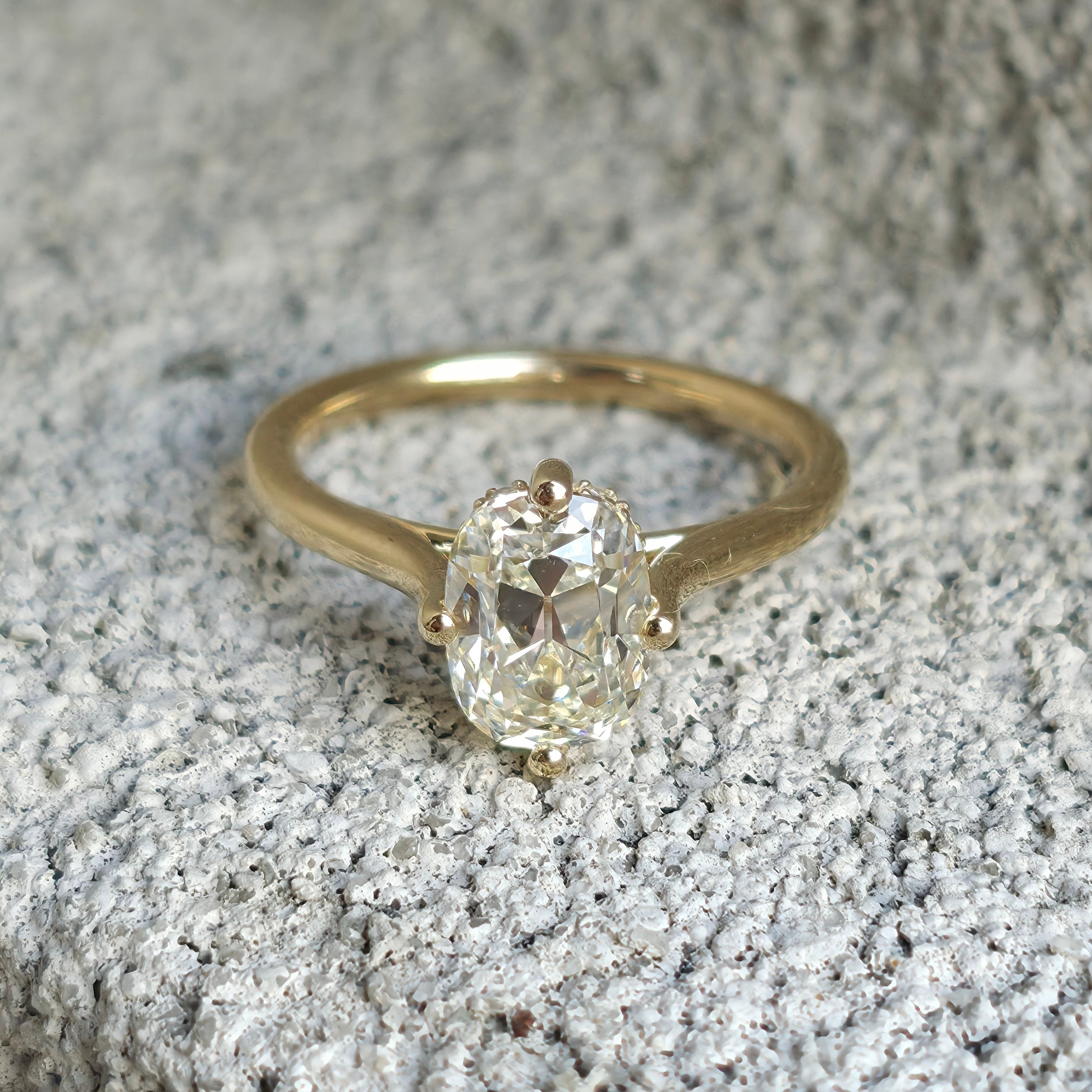 1.81ct Old Mine Cut Cuhsion Shaped Diamond Engagement Ring