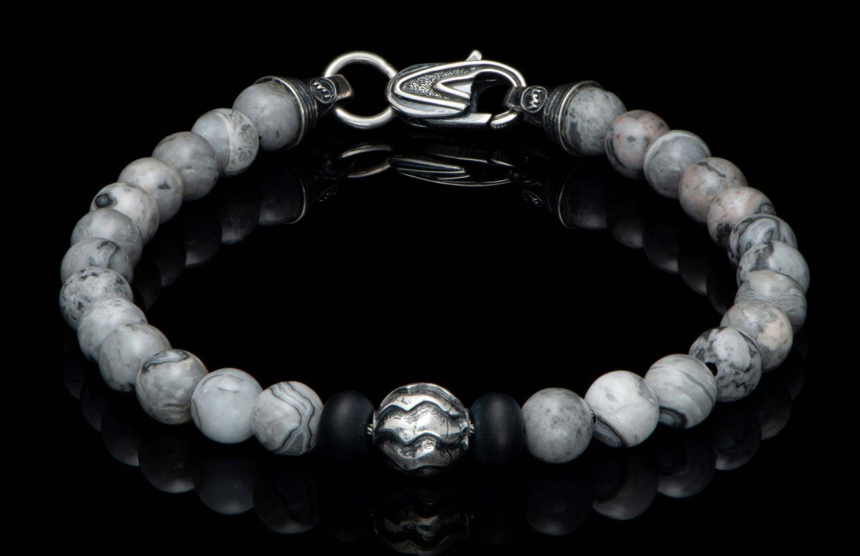 William Henry Brookings Silver Agate Beaded Bracelet