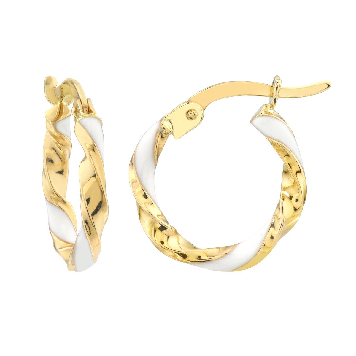 Gold and Enamel Twist Hoop Earrings