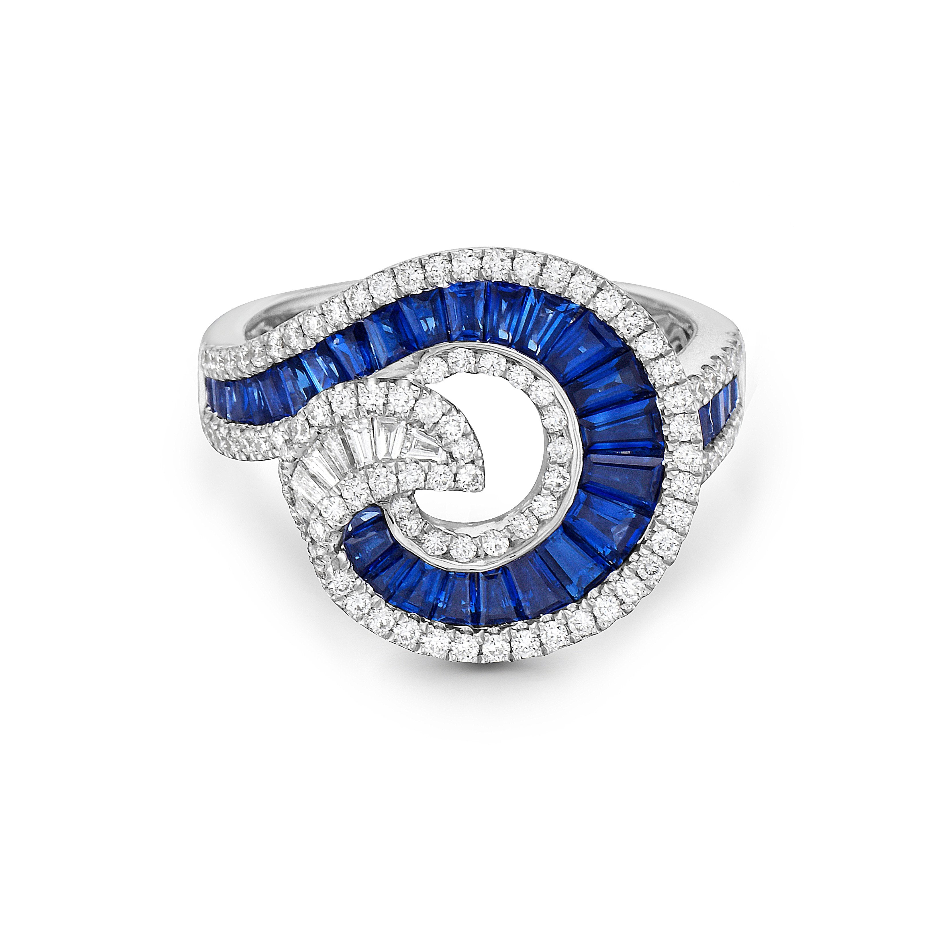 Charles Krypell Diamond and Blue Sapphire Ring