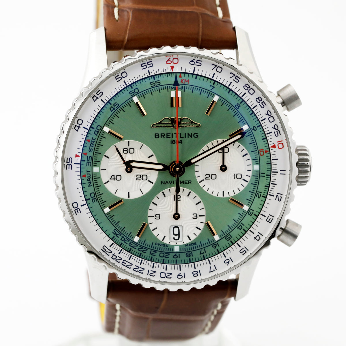 Pre Owned Brietling Navitimer B01 Chronograph 41mm mint green dial, ref. AB0139211L1P1