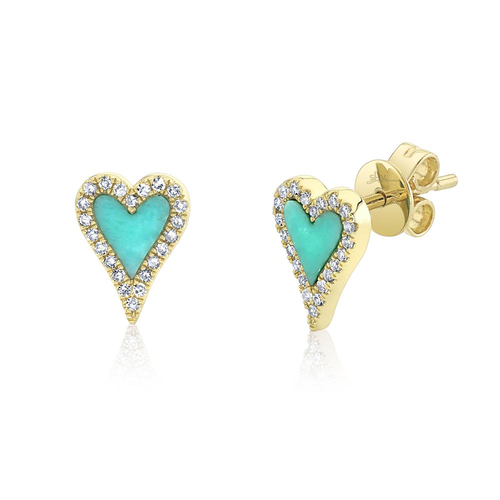 Shy Creation Diamond and Turquoise Heart Studs