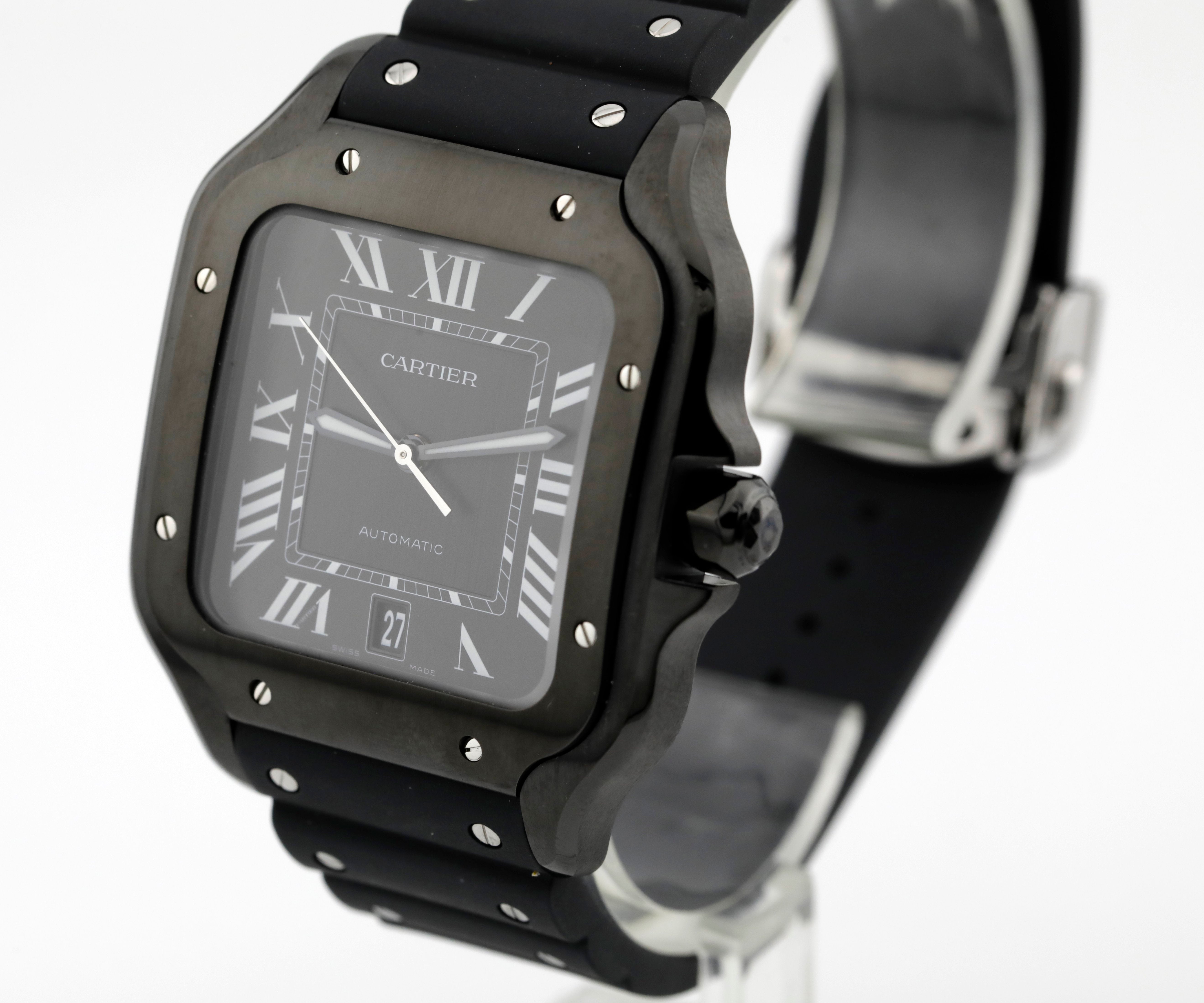 Pre Owned Cartier Santos De Cartier Black Steel Large Ref. WSSA0039