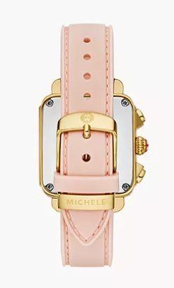 Michele Deco Sport Chronograph 36mm Gold-Plated Ballet Pink Silicone Ref# MWW06K000072