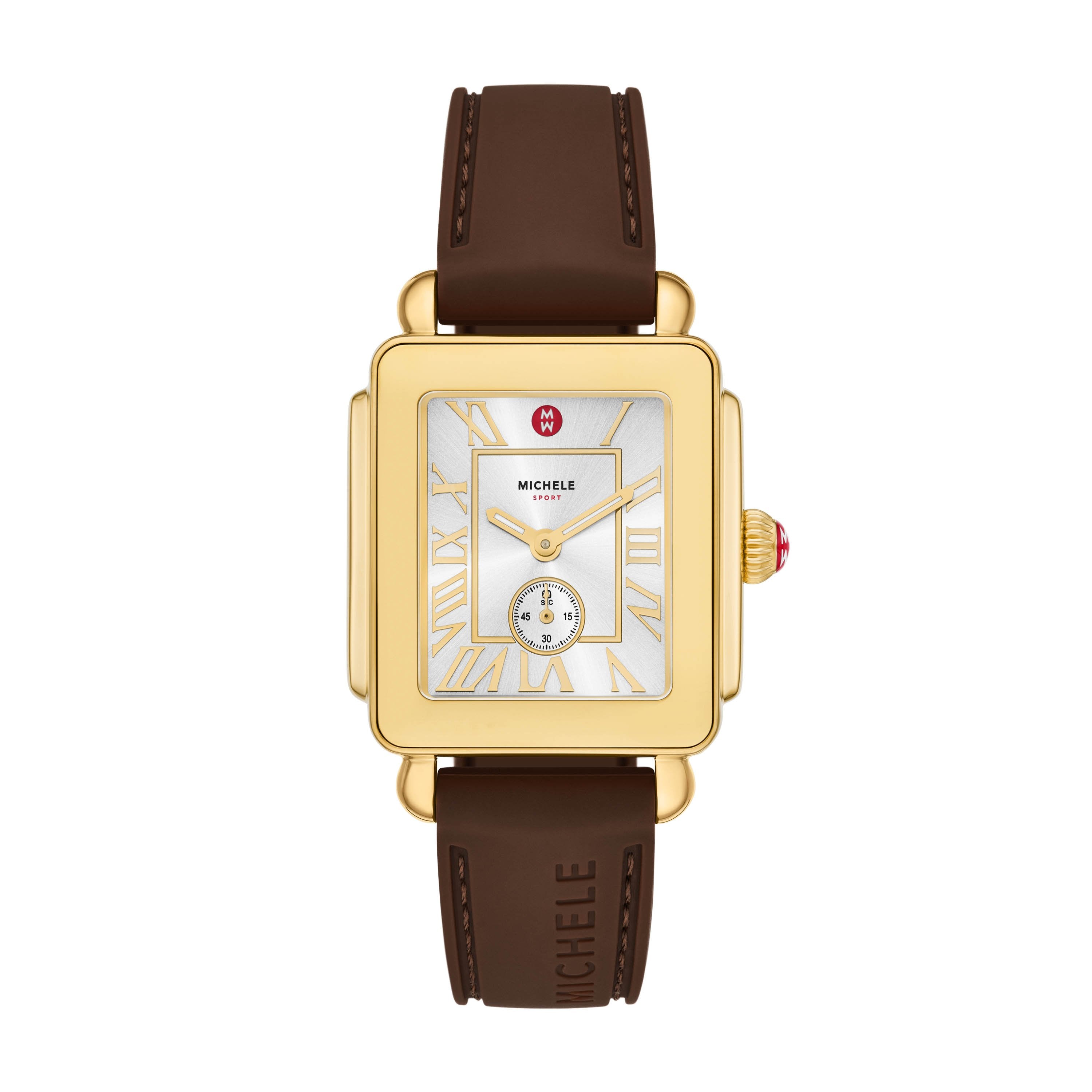 Michele Deco Sport Mid Gold-Tone Brown Silicon Strap Ref# MWW06H000008