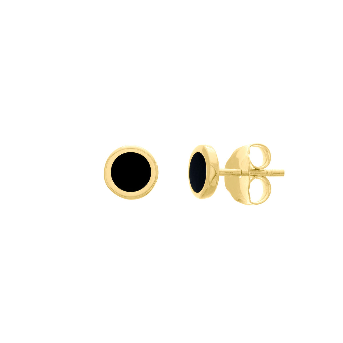 Black Enamel and Gold Stud Earrings