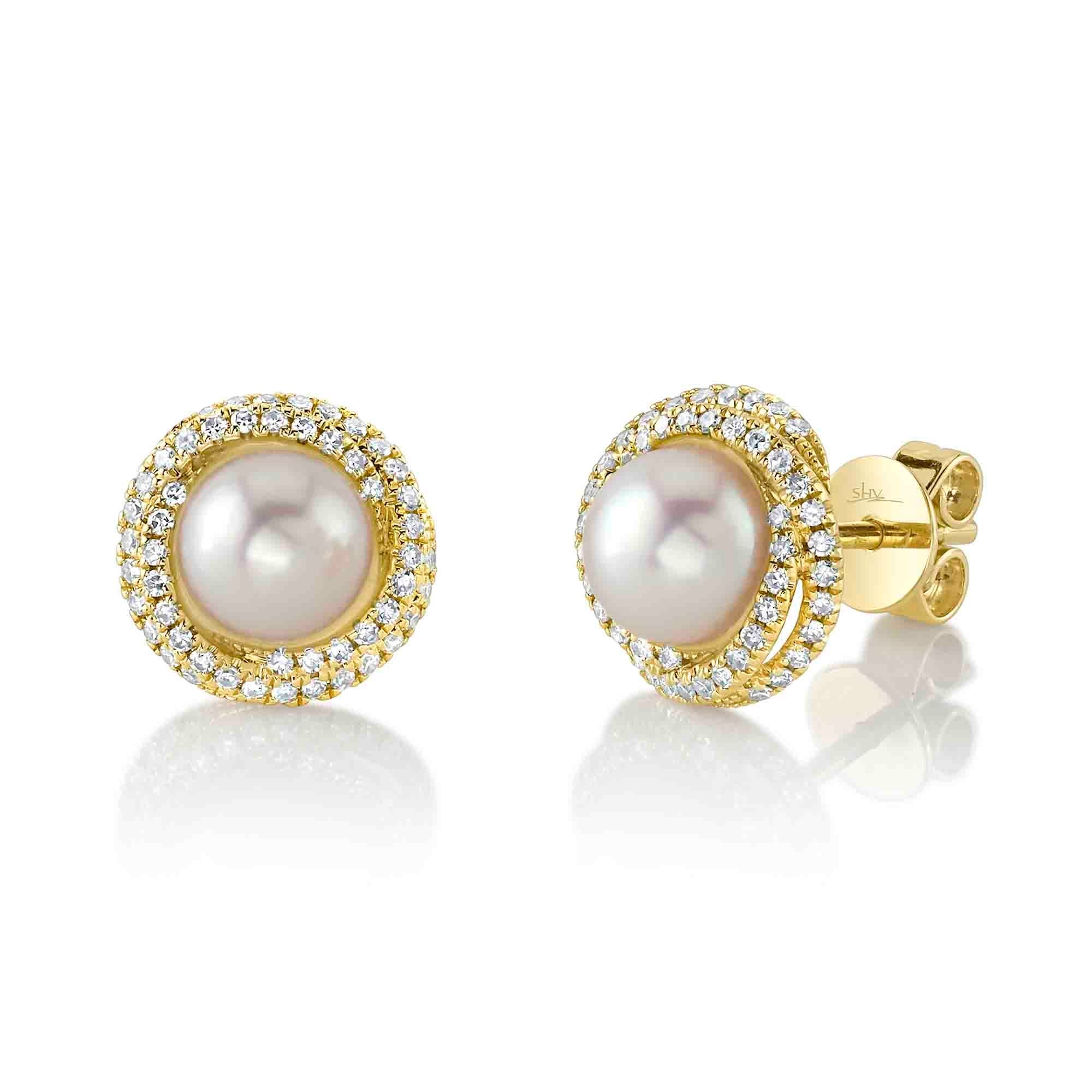 Shy Creation Pearl and Diamond Earrings