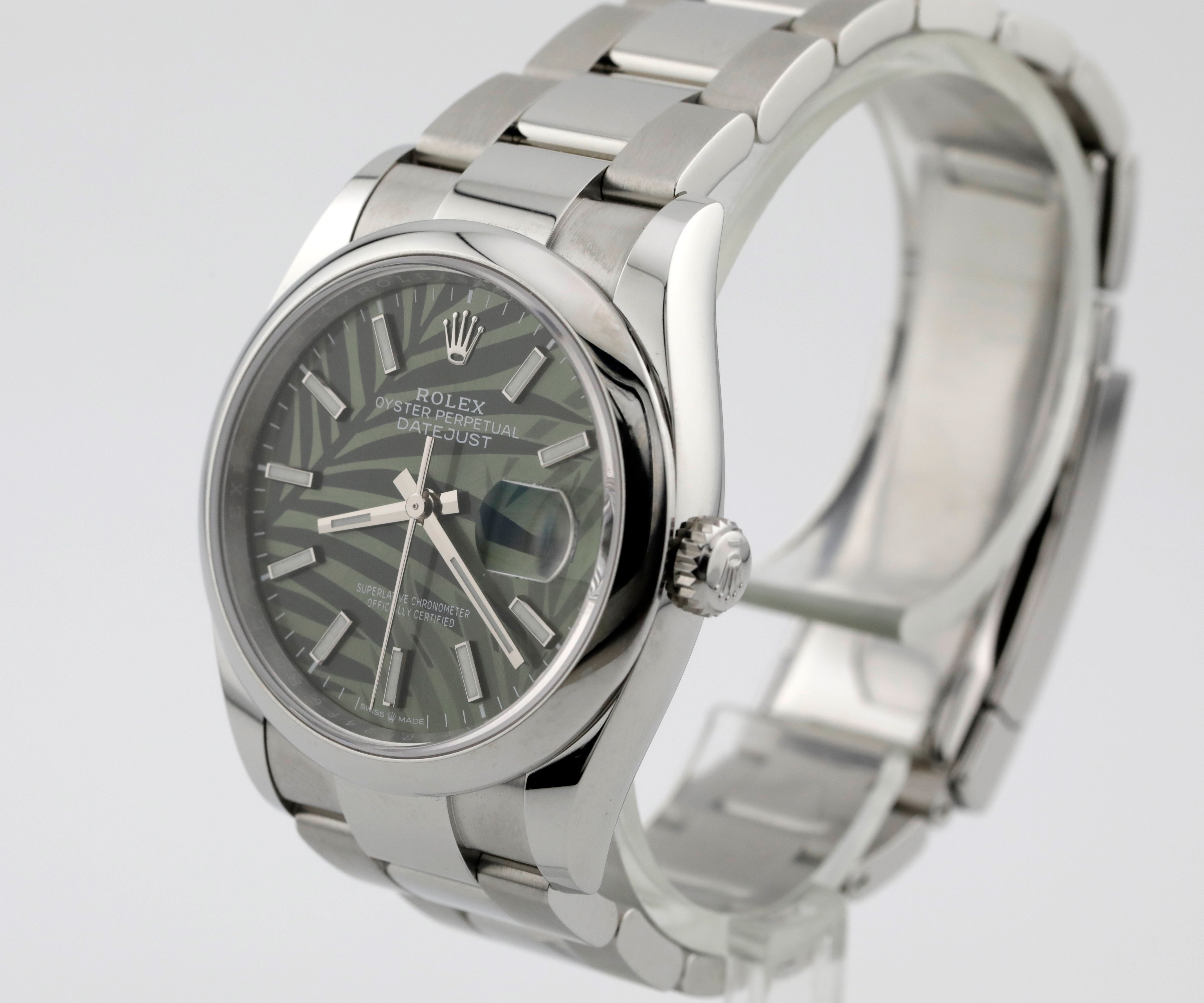 Pre Owned Rolex Datejust 36 Olive Green Palm Dial Ref# 126200