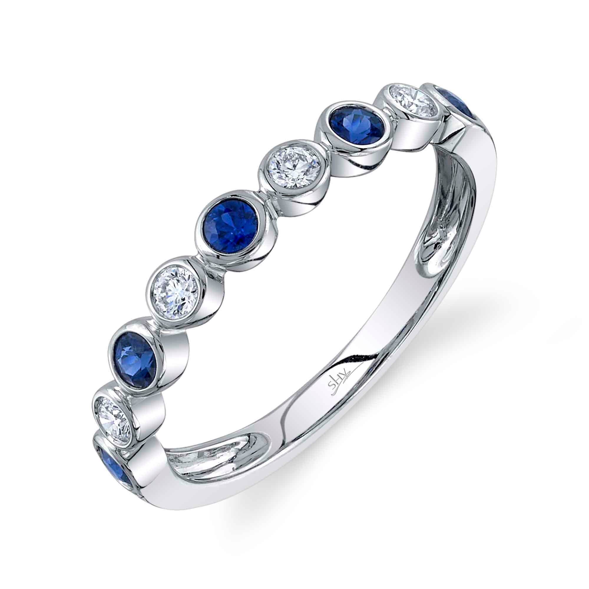 Shy Creation Diamond and Blue Sapphire Fashion Band