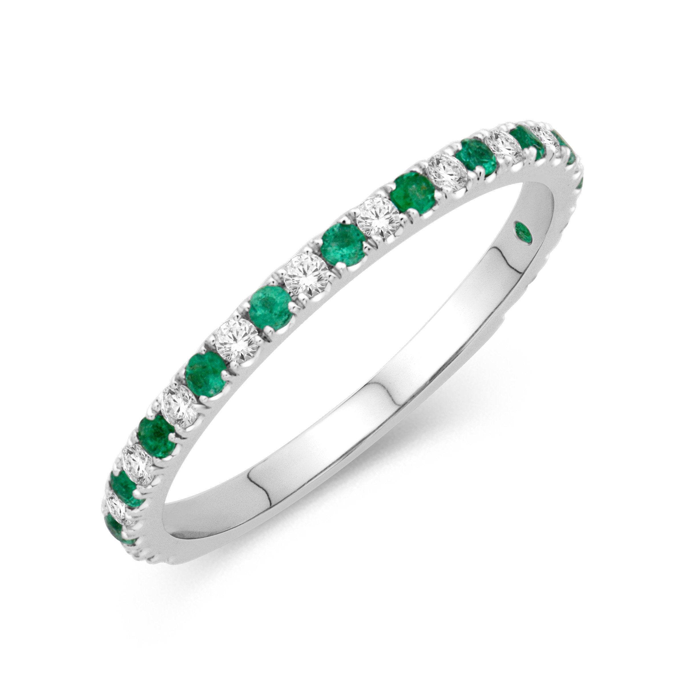 Diamond and Green Emerald Birthstone Band