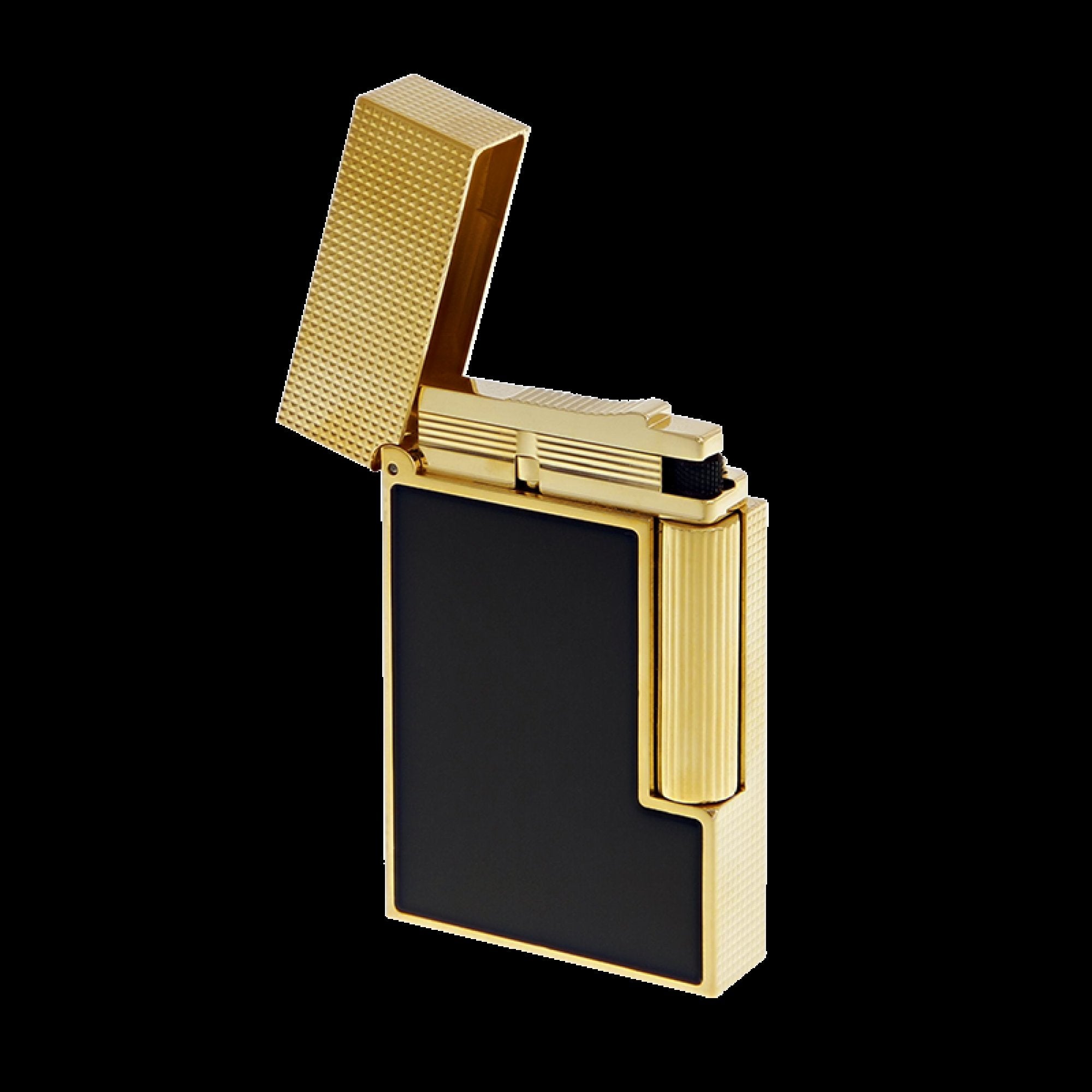 S.T. DUPONT Line 2 Micro Diamond Head Yellow Gold And Matt Black Lacquer Lighter - Ping