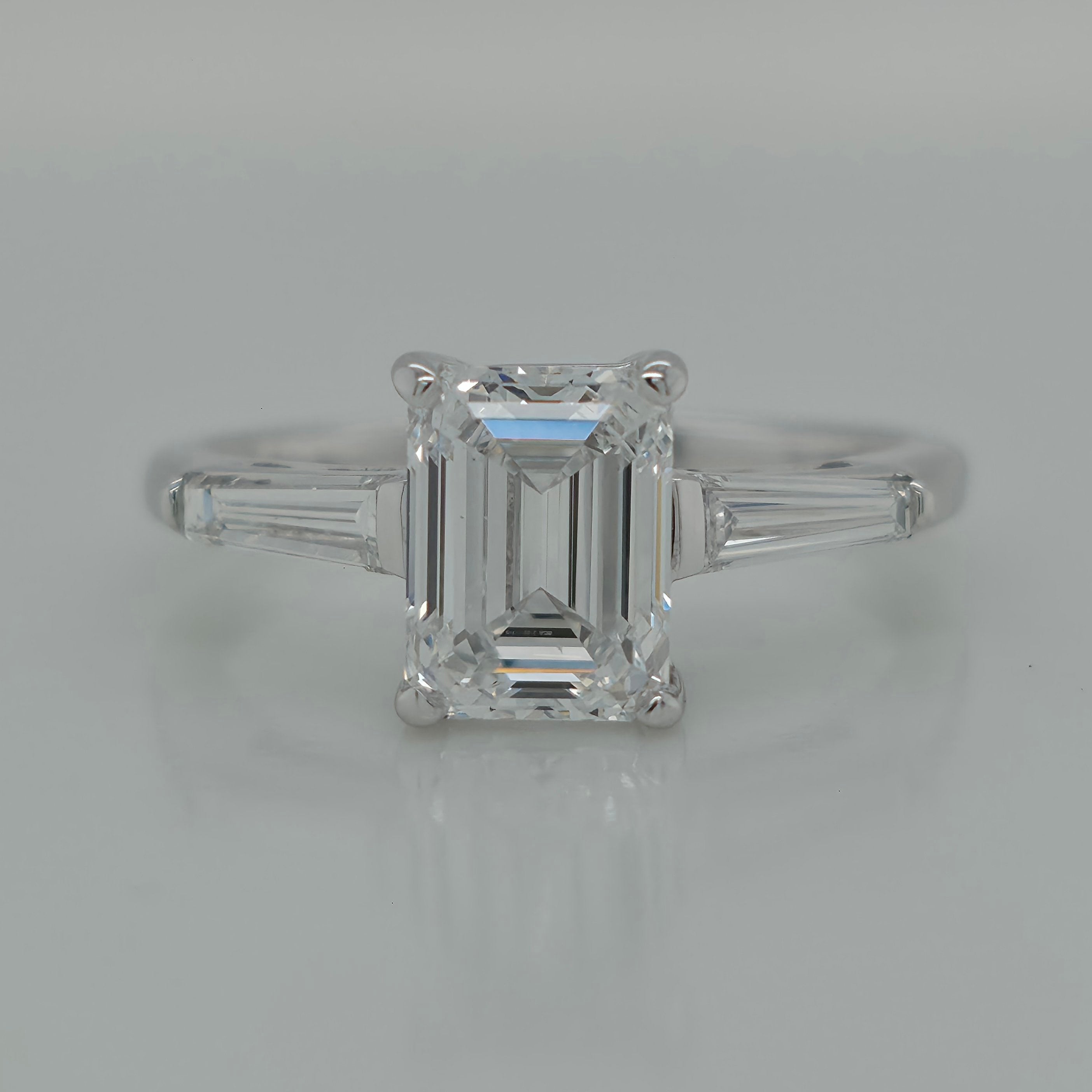 1.51ct Emerald Cut Three Stone Diamond Engagement Ring