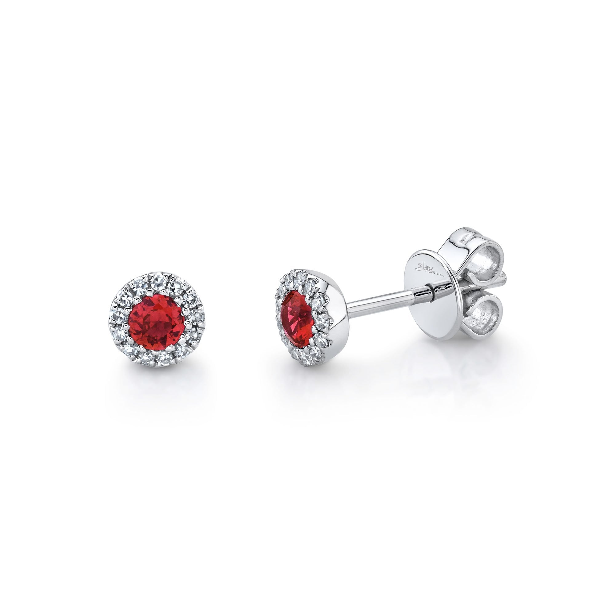Shy Creation Diamond and Ruby Stud Earrings