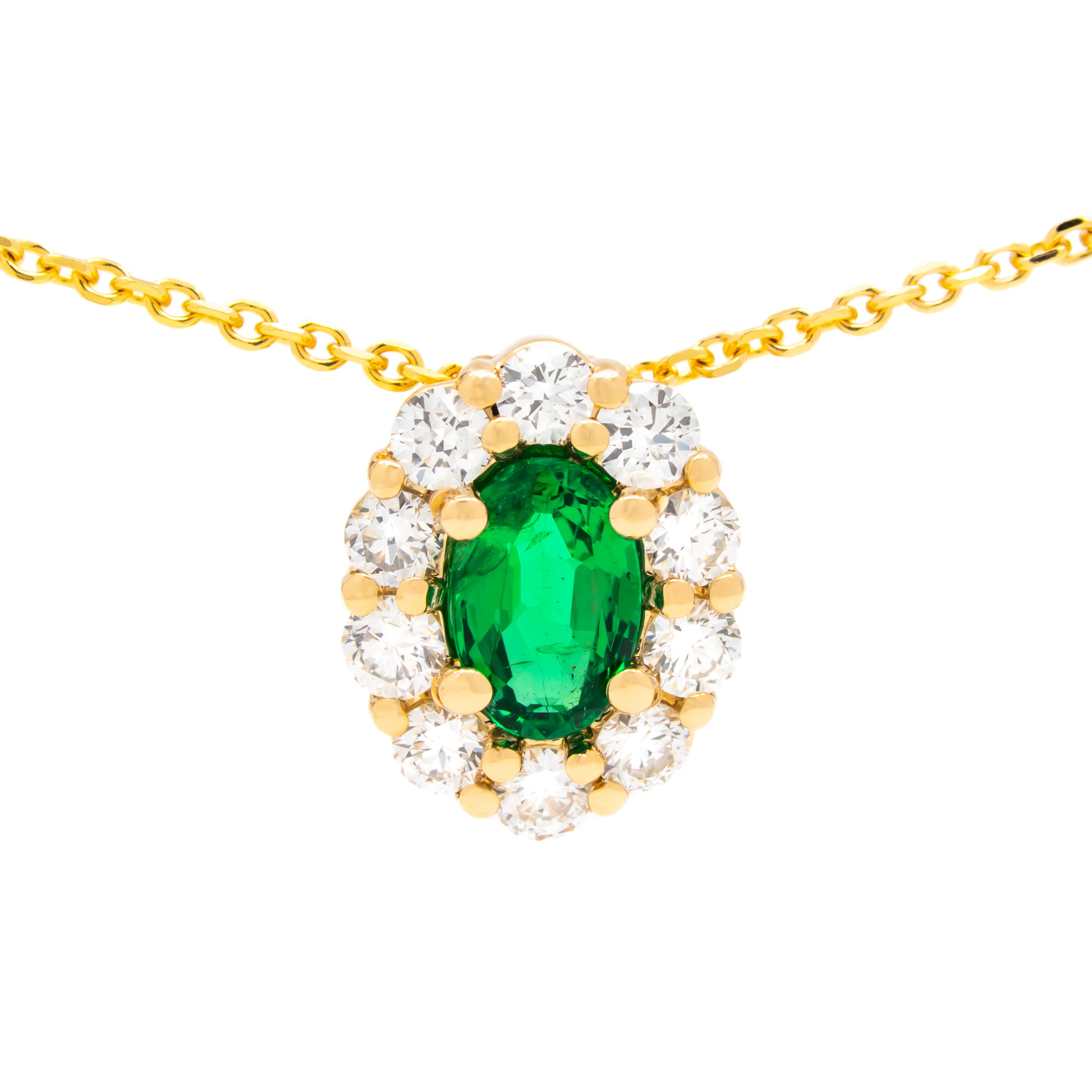 Green Emerald and Diamond Pendant